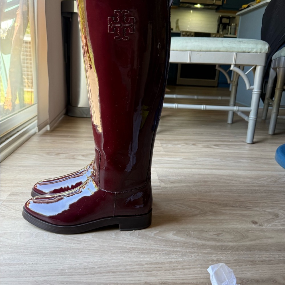 Tory Burch Bordeaux (Red) Riding Boots Patent Leather - Picture 3 of 8